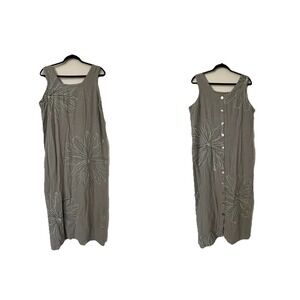 Kaliyana Artwear Linen Rayon Dress Long  Button Back  Sleeveless Lagenlook Boho